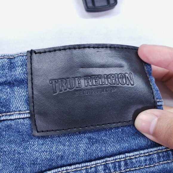 True Religion Jennie Curvy High Rise Shorts Denim Jean Distressed Blue Size 27 - Picture 12 of 15